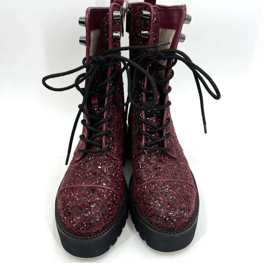 Michael Kors Bryce Combat Boots Women's Lace Up Lug Sole Dark Berry Size 5.5 M - Picture 2 of 8